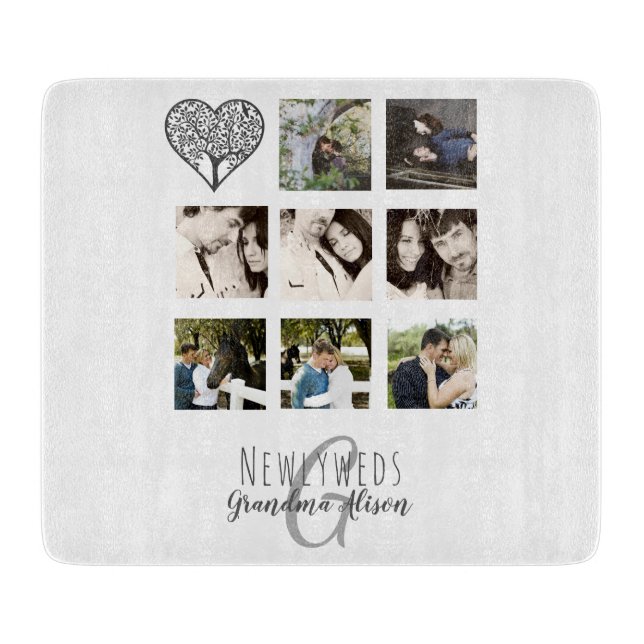 8 x FOTO COLLAGE Neuerdings Personalisierte WEDD Schneidebrett (Vorderseite)