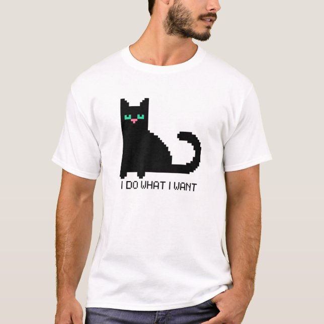 8Bit Digital Art Crypto Pixel Black Cat I DO WAS T-Shirt (Vorderseite)