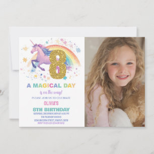 8e anniversaire de l'Unicorne Invitations avec pho