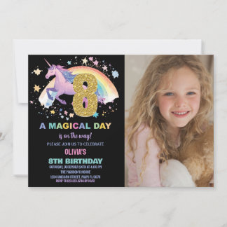 8e anniversaire de l'Unicorne Invitations avec pho