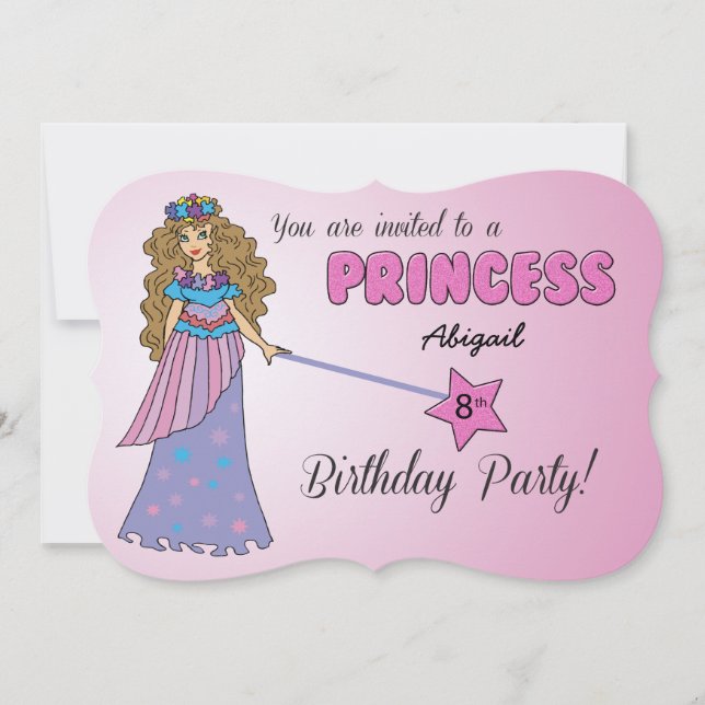 8e Anniversaire Invitation Princesse rose avec bag (Devant)