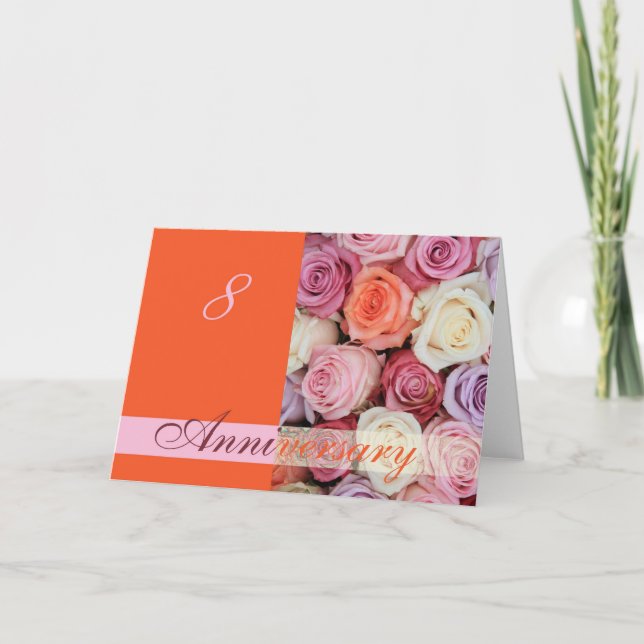 8e anniversaire Mariage Carte pastel roses (Devant)