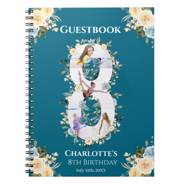 8e anniversaire Turquoise Photo Fleur Jaune Livre  (Devant)