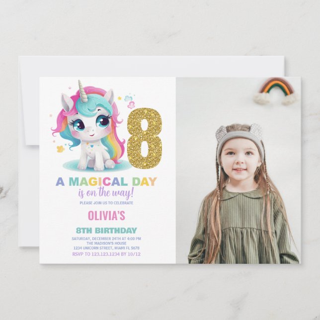 8e anniversaire Unicorn Anniversaire Invitations p (Devant)
