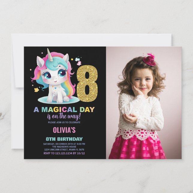 8e anniversaire Unicorn Anniversaire Invitations p (Devant)
