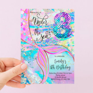 8ème Invitation d'anniversaire de sirène sous la m