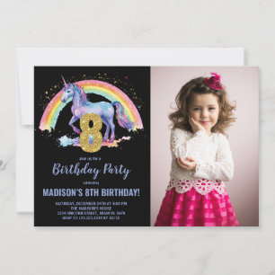 8ème Rainbow Unicorn Birthday Invitations photo