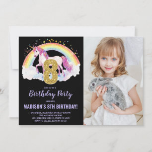 8ème Rainbow Unicorn Birthday Invitations photo