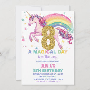 8ème Unicorn Invitations d'anniversaire
