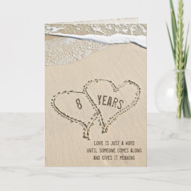 8th Anniversary Beach Hearts Card Karte (Vorderseite)