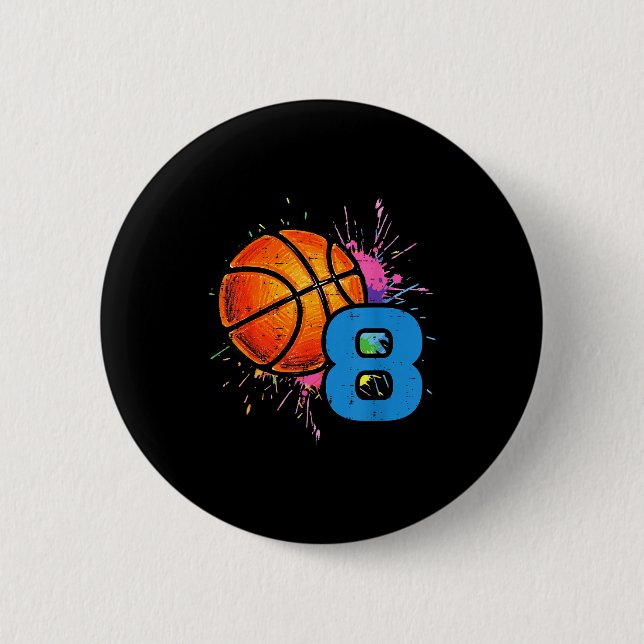 8th Birthday Basketball 8 Year Old Bday Srts Boys  Button (Vorderseite)
