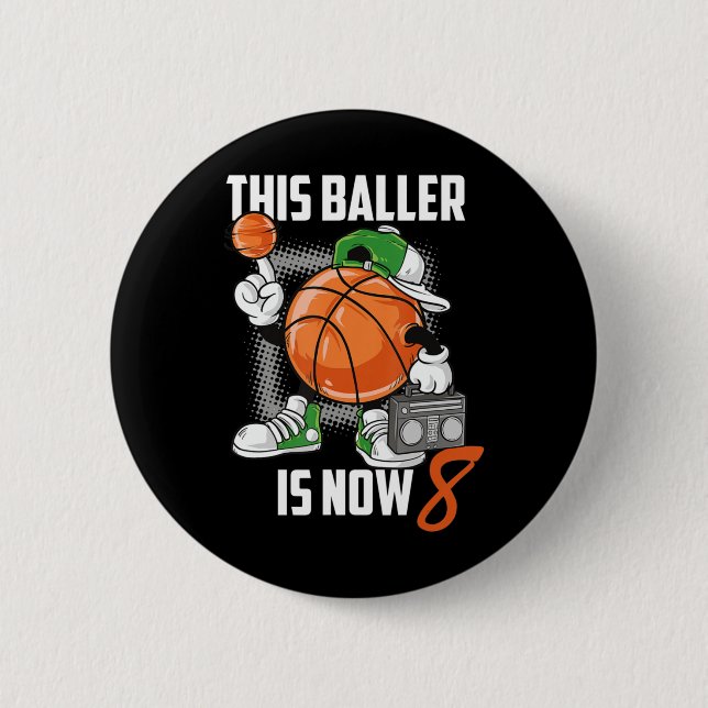 8th Birthday Basketball Player Funny 8 Years Old Button (Vorderseite)