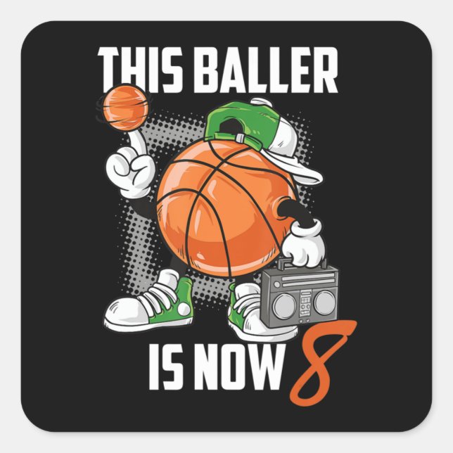 8th Birthday Basketball Player Funny 8 Years Old Quadratischer Aufkleber (Vorderseite)