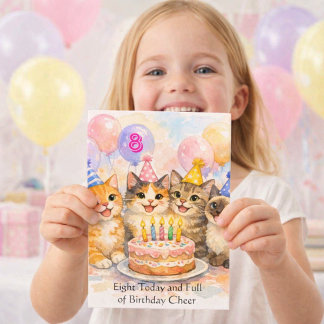 8th Birthday Card for Girls That Love Cats Karte