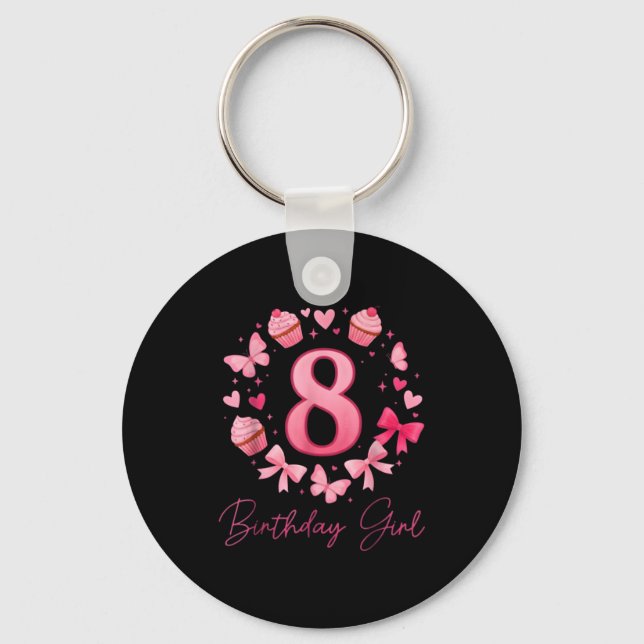 8th Birthday Girl Aesthetic Coquette Bow  Schlüsselanhänger (Vorderseite)