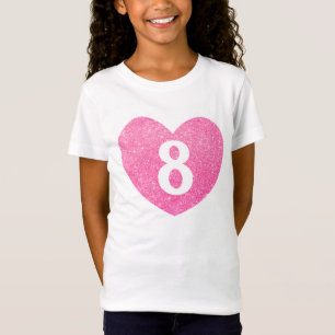 8th Birthday Glitter Pink heart Personalized T-Shirt