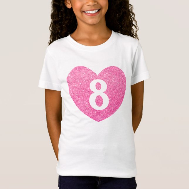 8th Birthday Glitter Pink heart Personalized T-Shirt (Vorderseite)