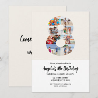 8th Birthday Invitation Minimalist - Number 8 Einladung