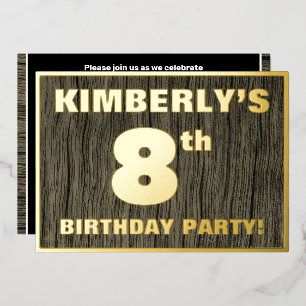 8th Birthday Party: Bold, Falschwood Grain Pattern Folieneinladung