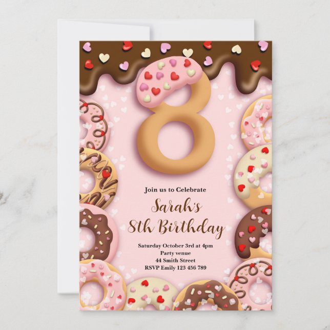 8th Donut Birthday Girls Invitation Einladung (Vorderseite)
