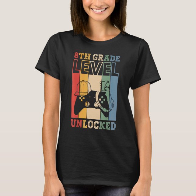 8th Grade Level Unlocked VideoGame Back to School  T-Shirt (Vorderseite)