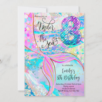 8th Mermaid Birthday Under the Sea Invitation Einladung