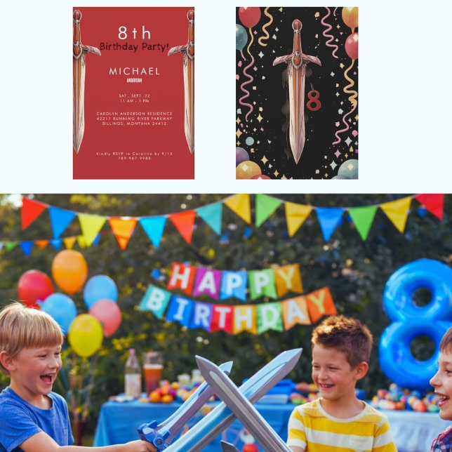 8th Swords Red Birthday Party Invitation Einladung (Von Creator hochgeladen)