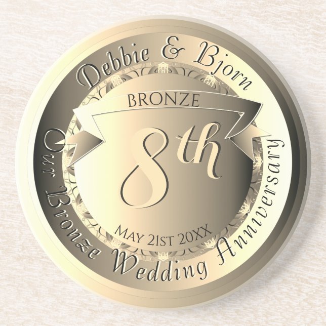8th Wedding Anniversary Bronze Medallion Image Getränkeuntersetzer (Vorne)
