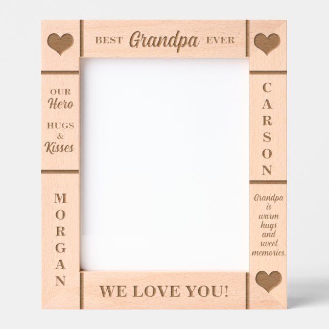 8x10 BEST Opa Grandkids Names Etched Frame Geätzte Rahmen (Vorderseite)