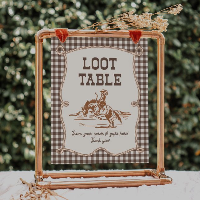 8x10 Brown Gingham Cowboy Loot Table Sign (Von Creator hochgeladen)
