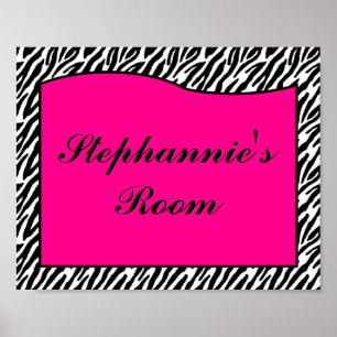 8x10 Name Wall Art Hot Pink Zebra Animal Print Poster