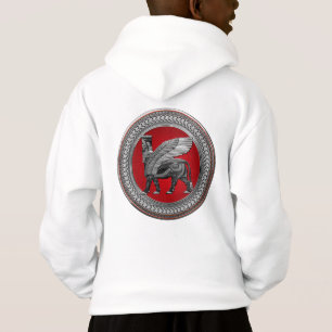 [900] Assyrian Winged Bull: Silver & Black Lamassu Hoodie