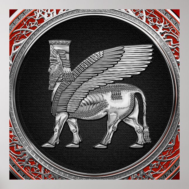 [900] Assyrian Winged Bull - Silver Lamassu Poster (Vorne)