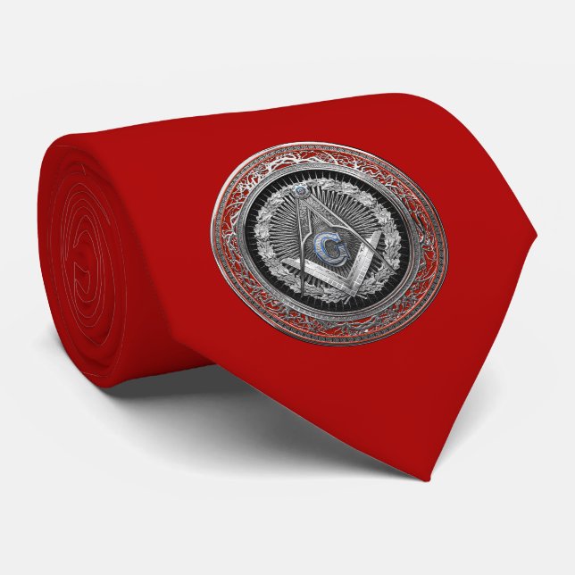 [900] Master Mason - Silver Square & Compasses Krawatte (Gerollt)
