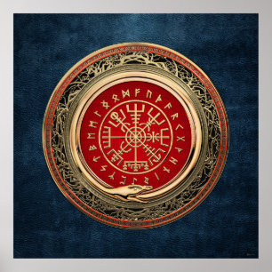 [900] Vegvisir - Viking Gold Magic Runic Compass Poster