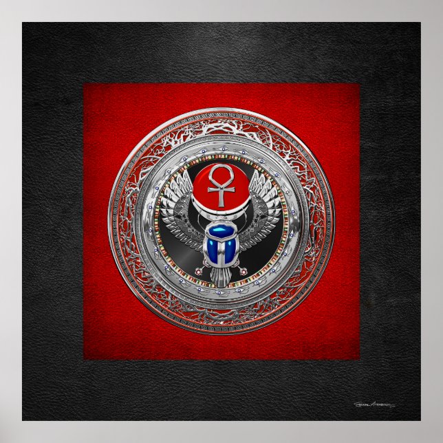 [901] Sacred Silver Egyptian Winged Scarab & Ankh Poster (Vorne)