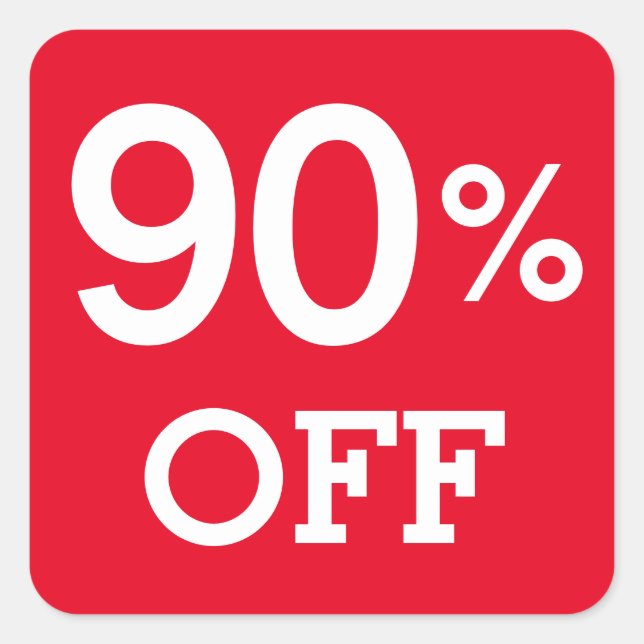 90% 90% Rabatt Verkauf weiß und rot Quadratischer Aufkleber (Vorderseite)