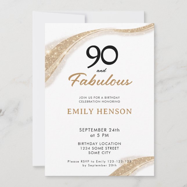 90 and Fabulous Gold 90th Birthday Invitation Einladung (Vorderseite)