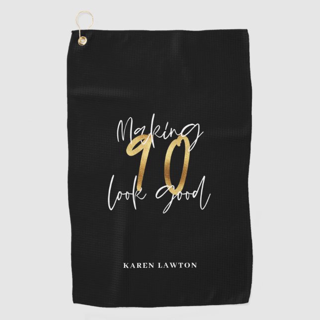 90 aussehen gut Gold Geburtstag Golfhandtuch (Vorderseite)