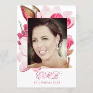 90. Blumenrosa Frühling Elegantes Foto Geburtstag Einladung