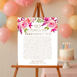 90 Dinge, die wir an dir lieben 90. Geburtstagsges Poster