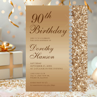 90. Elegant Gold zum Geburtstag Einladung