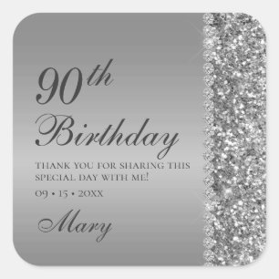 90. Elegant Silver Birthday Quadratischer Aufkleber