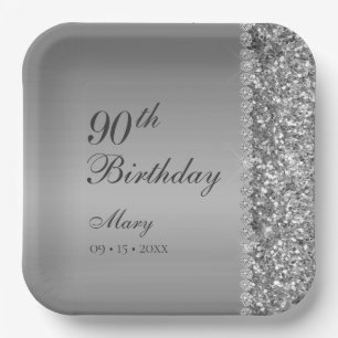 90. Eleganter Silberner Geburtstag Pappteller