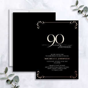 90 & Fabulous Schwarze Rose Gold Kalligrafie Gebur Folieneinladung