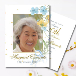 90. Flora Blume Gold Elegantes Foto Geburtstag Einladung