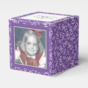 90. Foto Keepake - Lila/weiß Zahlenmuster Geschenkschachtel