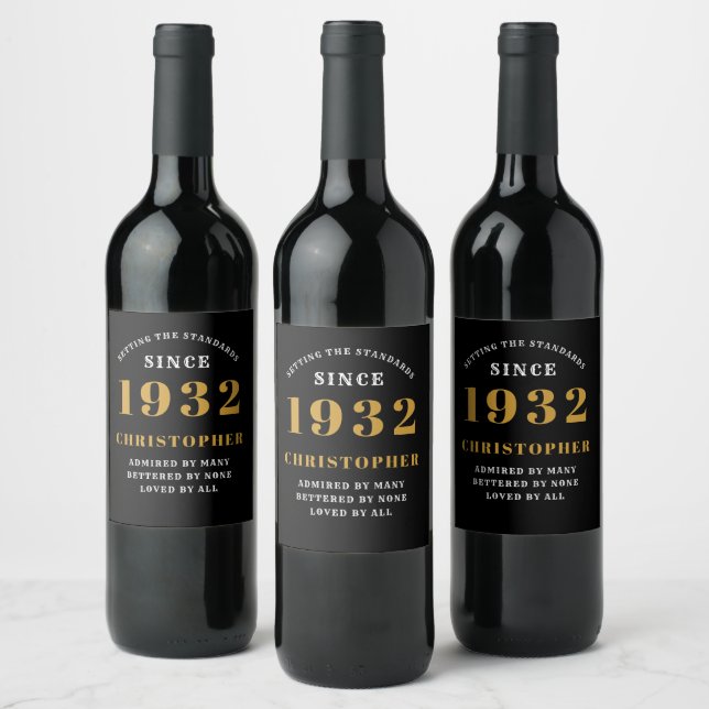 90. Geburtstag 1932 Black Gold Retro Age Weinetikett (Flaschen)