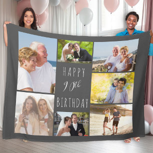 90. Geburtstag 7. FotoCollage Dunkelgrau Fleecedecke