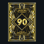 90. Geburtstag Art Deco Gold Black Great Gatsby Einladung<br><div class="desc">Mit diesem einzigartigen Art-Déco-Stil,  Great Gatsby- Design,  das geometrische Formen in hellem Gold auf schwarzem Hintergrund bietet,  laden Sie Ihre Gäste zu Ihrem Geburtstag ein. Ein elegantes,  elegantes,  geschlechtsneutrales Aussehen,  das perfekt zum Feiern dieses besonderen Geburtstags mit dem Jazz-Geschmack der Roaring Zwanziger passt.</div>